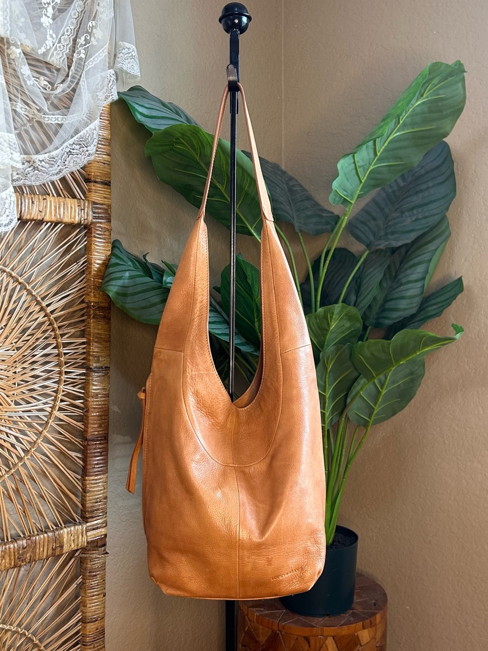 Lucky Brand genuine leather structured style hobo bag in brown
